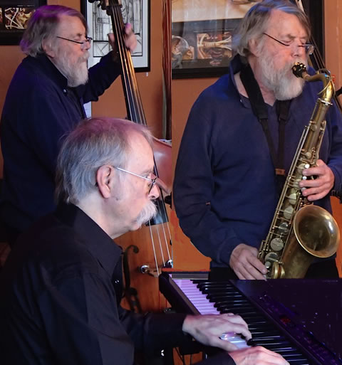 Photo of 2-man trio:  Steve Schuster on bass, Dick Bay on piano & Steve Schuster on sax